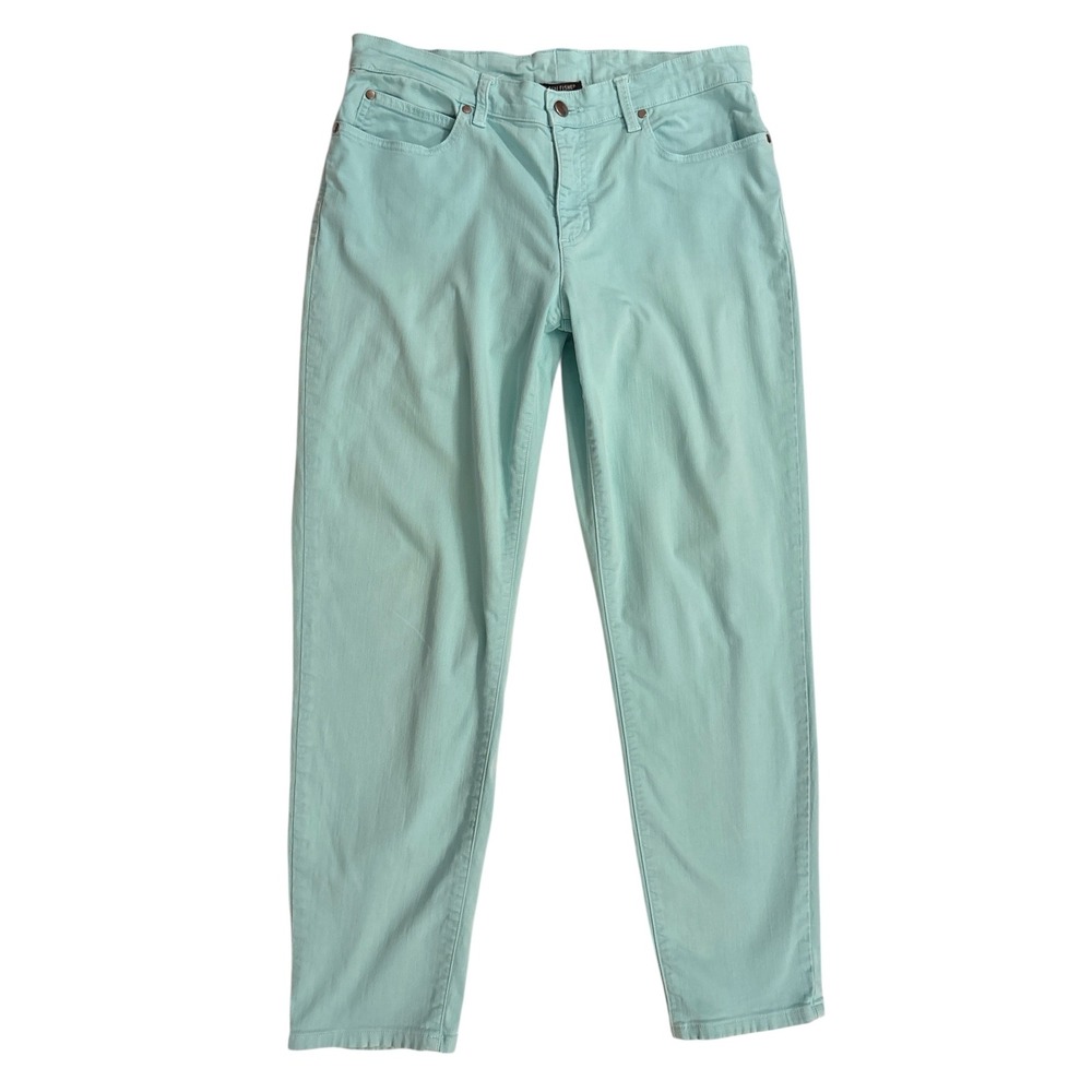 Eileen Fisher Organic Cotton Blend Aqua Green Denim Jeans Womens Size 12